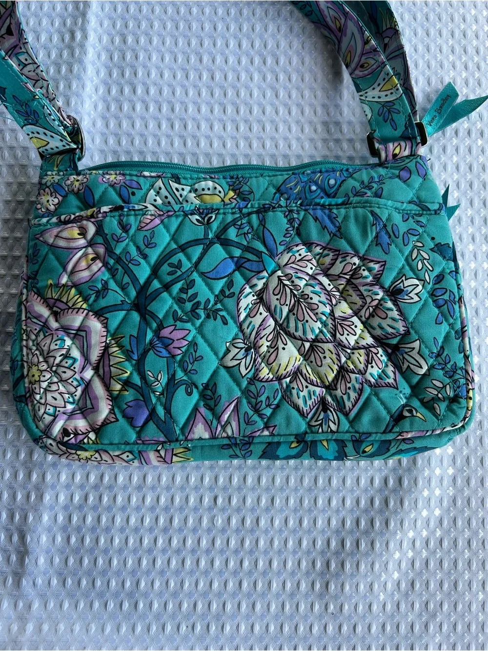 Vera Bradley Turquoise Floral Quilted Crossbody with Purple Accents - Picture 6 of 16